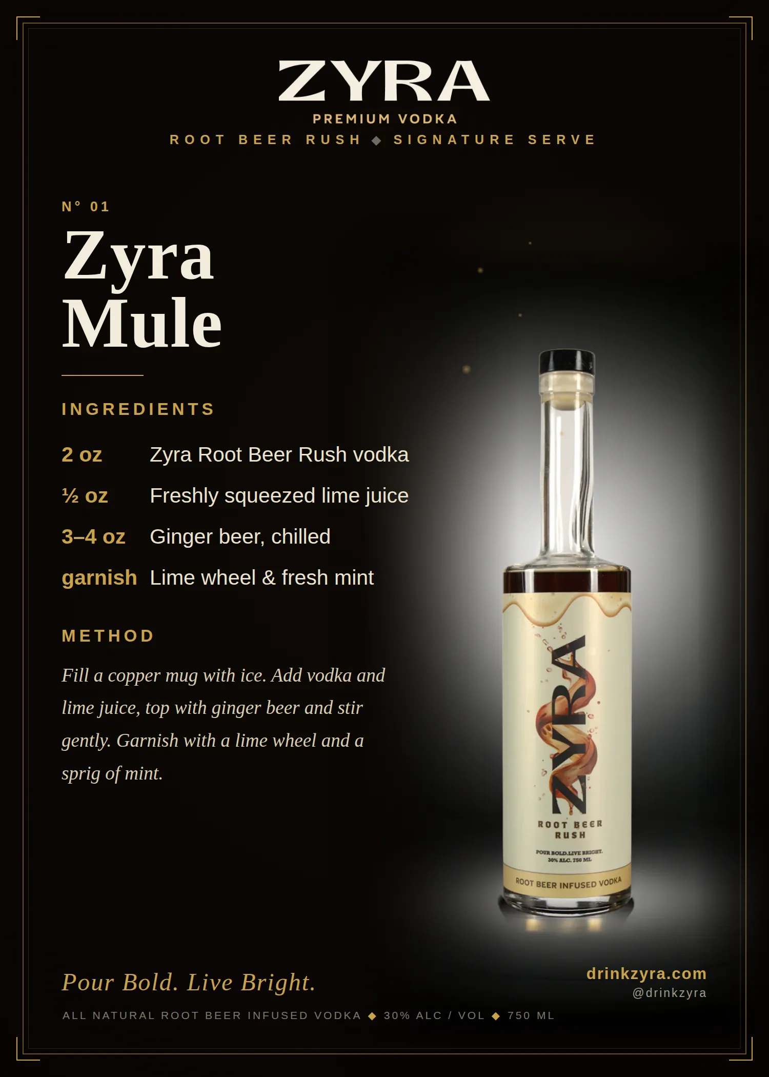Zyra Mule, made with Zyra Root Beer Rush root beer vodka